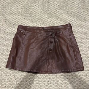 Free People Brown Faux Leather Mini Skirt